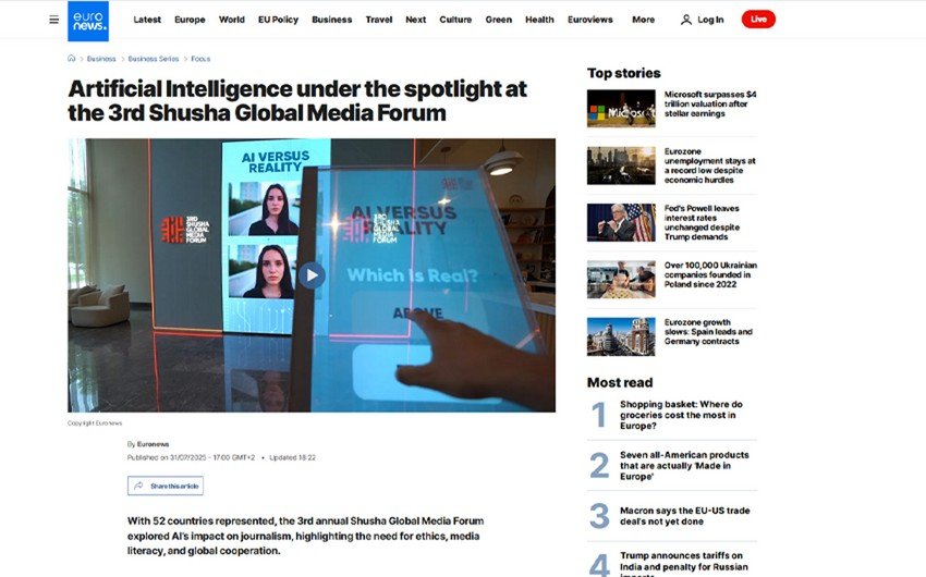 "Euronews" telekanalı III Şuşa Qlobal Media Forumundan reportaj hazırlayıb